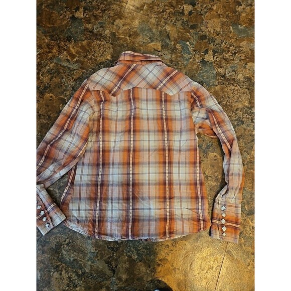 Roper‎ Western Plaid Pearl Snap Long Sleeve Button Down Shirt Orange/tan Medium - Picture 5 of 6